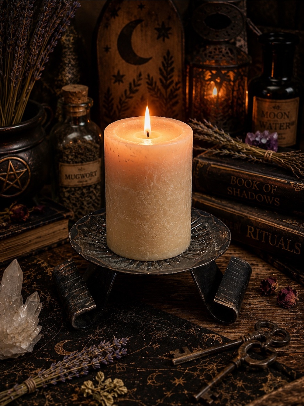Vintage Gothic Pricket Candle Holder Sunburst Tripod Witchy Altar Dark Academia - Picture 2 of 5